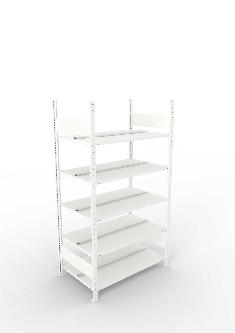Büroregal Pro-Max Stecksystem Grundregal – 185×100×60 cm, RAL 7035, doppelseitig