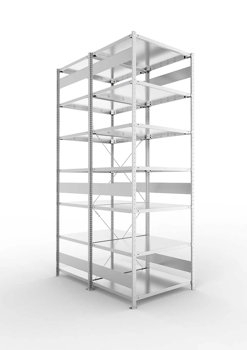 Metallregal Pro-Max Stecksystem Doppelgrundregal – 300×100×80 cm, 230 kg, verzinkt