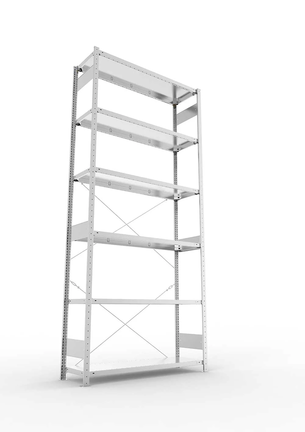 Metallregal Pro-Max Stecksystem Grundregal – 300×130×40 cm, 230 kg, verzinkt, 6 Böden