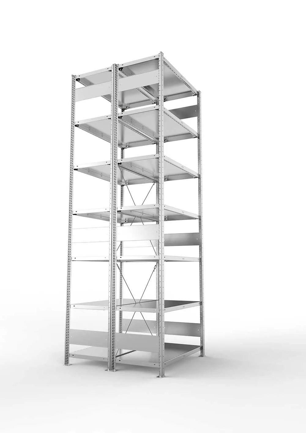 Metallregal Pro-Max Stecksystem Doppelgrundregal – 300×100×50 cm, 150 kg, verzinkt