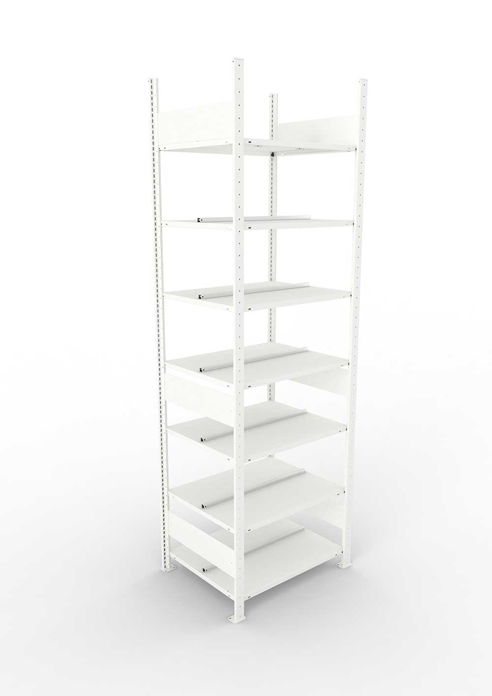 Büroregal Pro-Max Stecksystem Grundregal – 250×75×60 cm, RAL 7035, doppelseitig