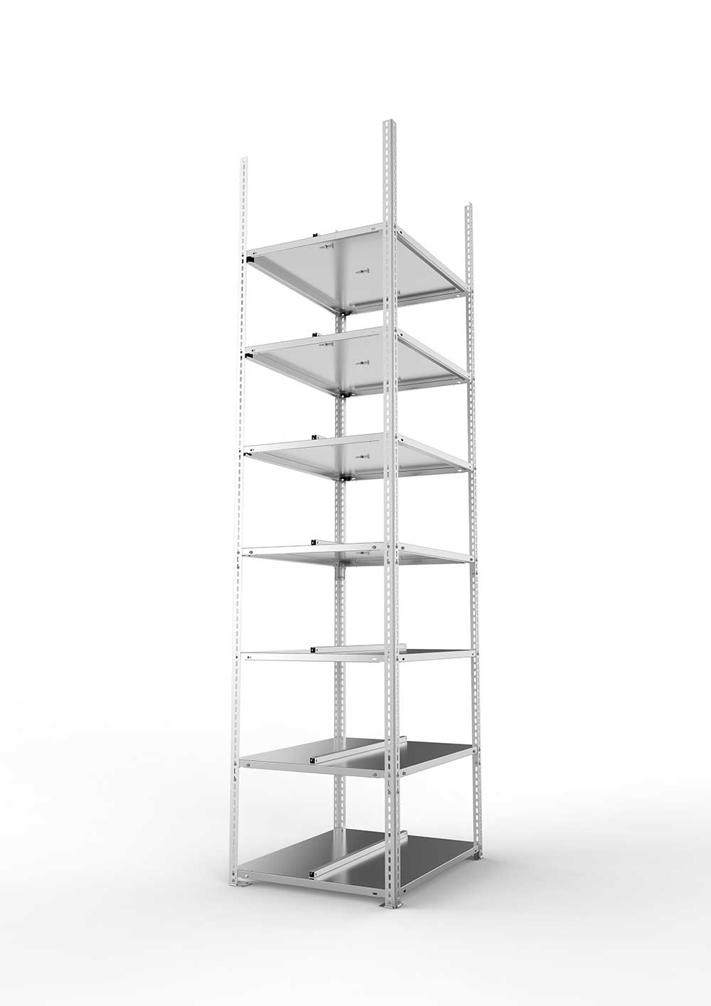 Büroregal Pro Schraubsystem Grundregal – 250×75×60 cm, verzinkt, doppelseitig