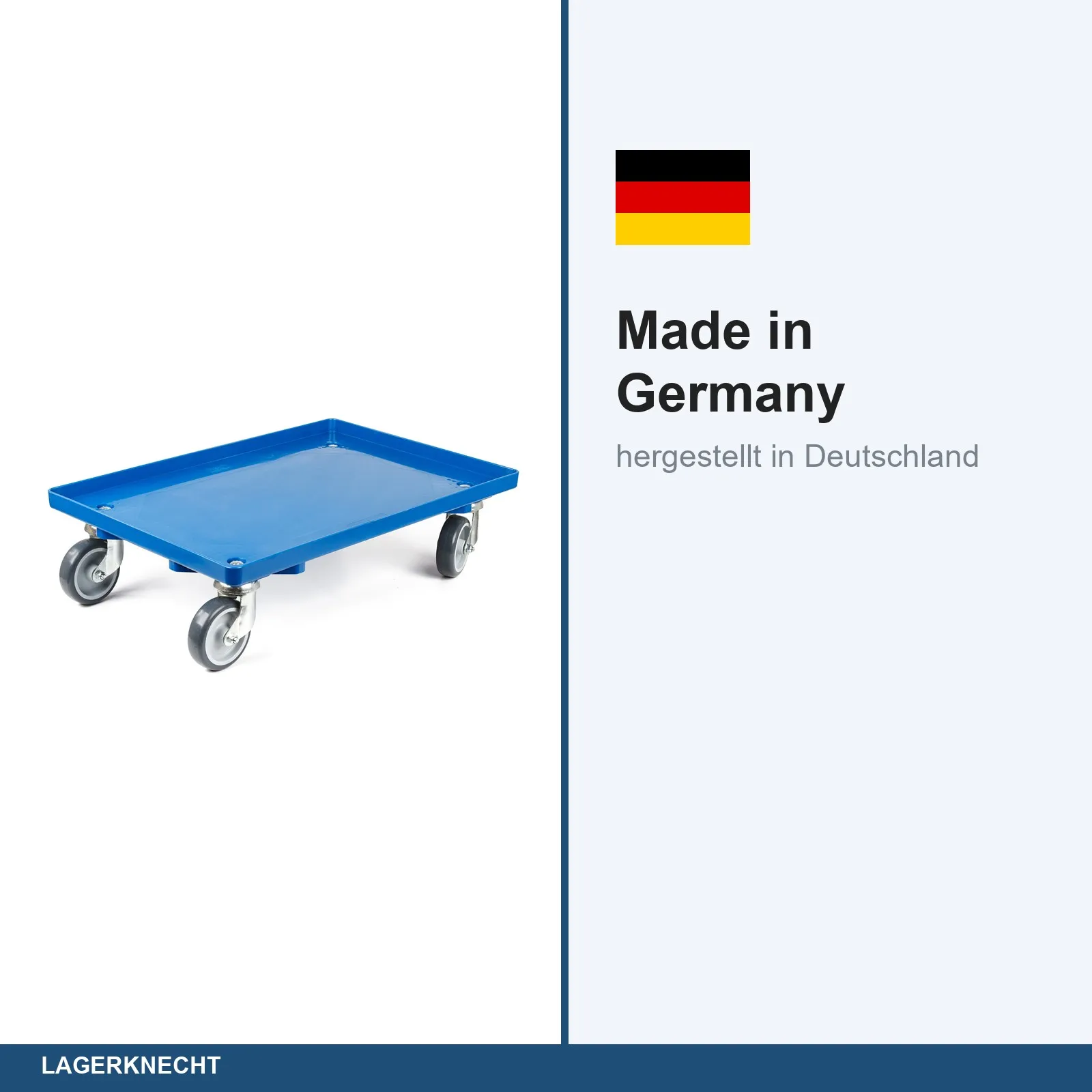 Transportroller für 60x40 cm, geschlossen, Gummiräder, 4 Lenkrollen, blau