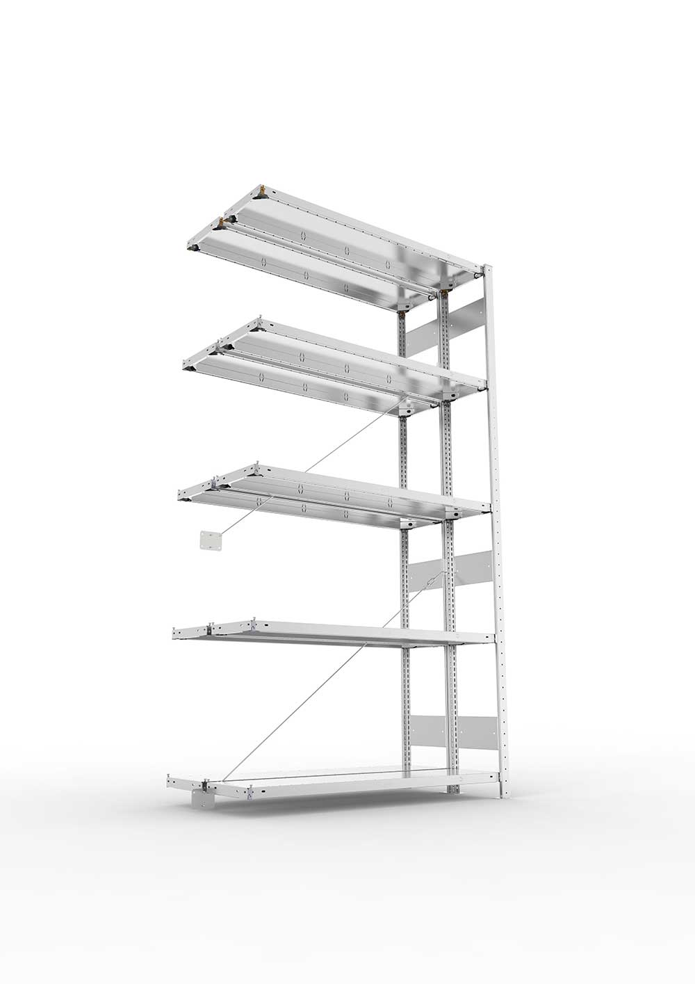 Metallregal Pro-Max Stecksystem Doppelanbauregal – 250×130×30 cm, 230 kg, verzinkt