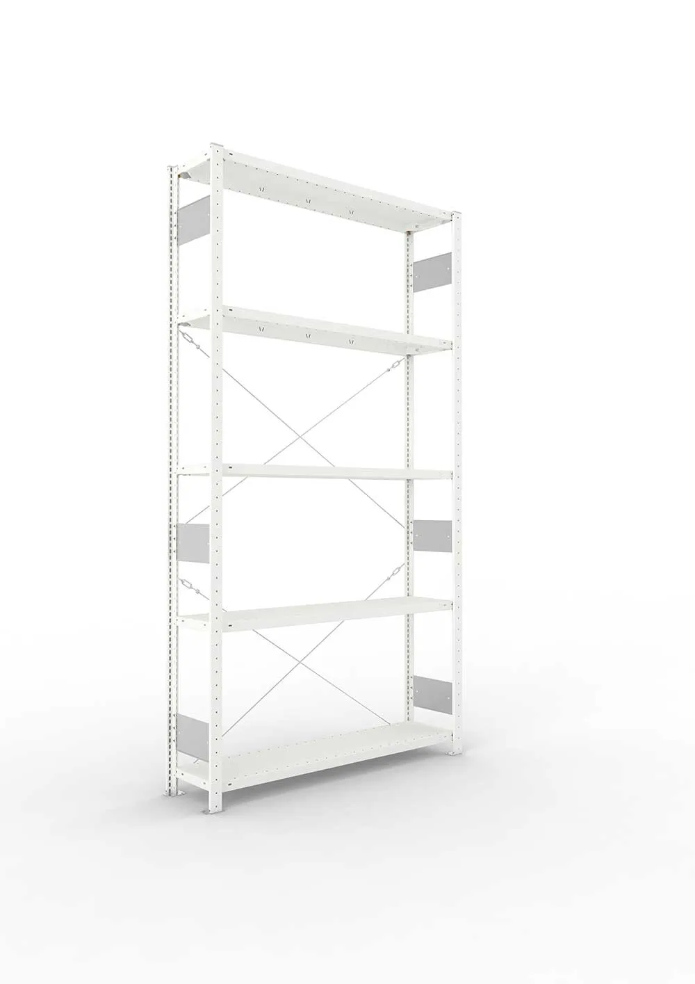 Metallregal Pro-Flex Stecksystem Grundregal – 250×130×30 cm, 230 kg, RAL 7035, 5 Böden