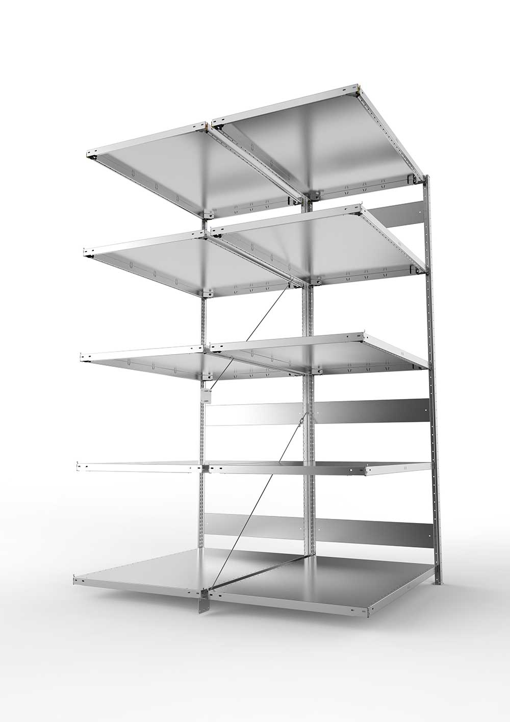 Metallregal Pro-Max Stecksystem Doppelanbauregal – 250×130×80 cm, 230 kg, verzinkt