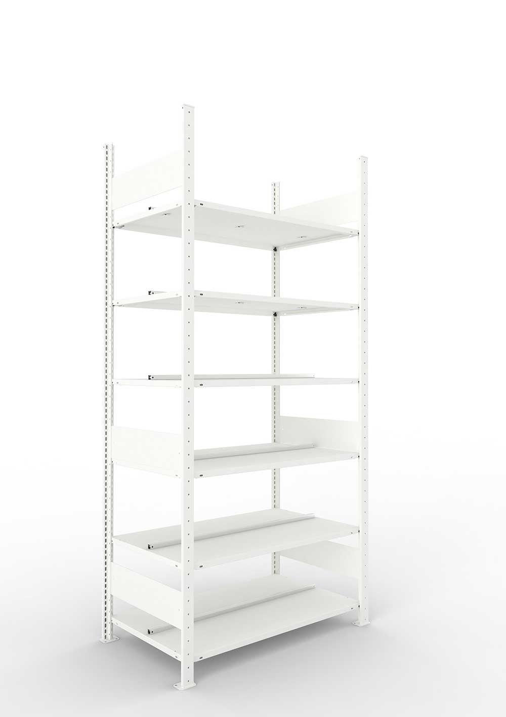 Büroregal Pro-Max Stecksystem Grundregal – 220×100×60 cm, RAL 7035, doppelseitig