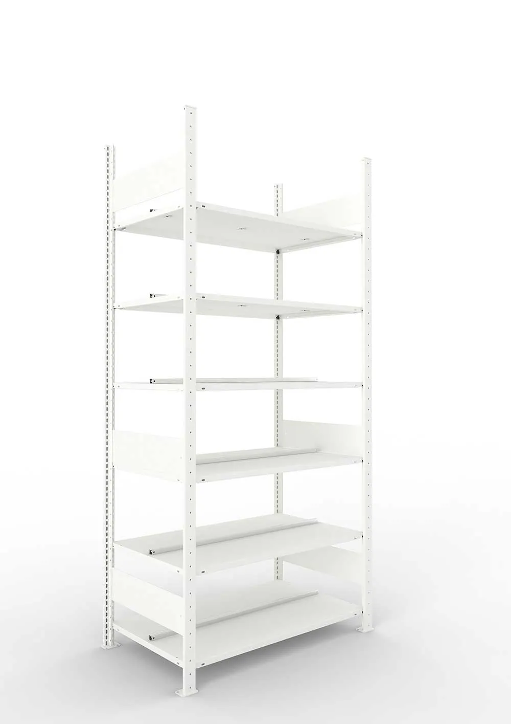 Büroregal Pro-Max Stecksystem Grundregal – 220×100×60 cm, RAL 7035, doppelseitig