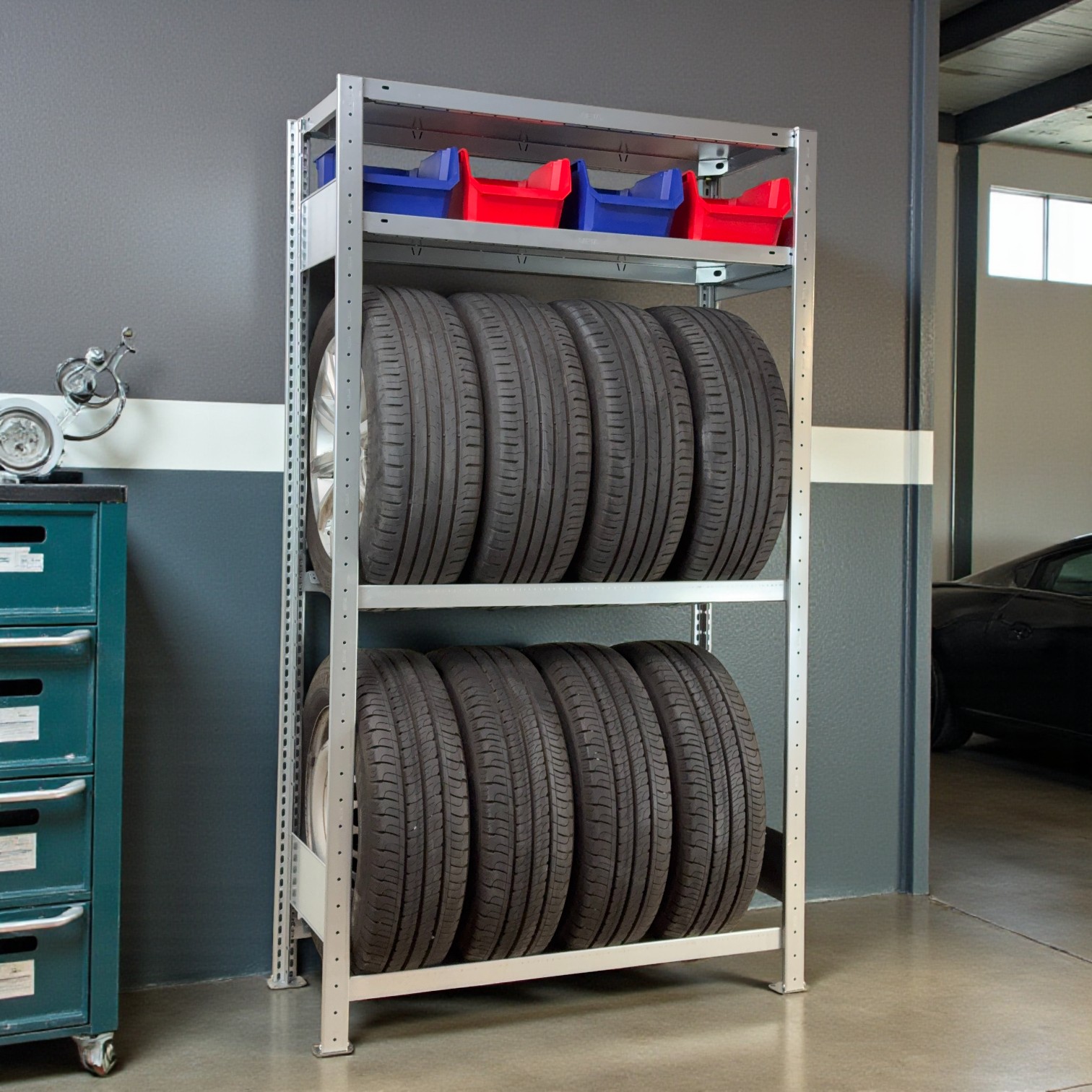 Reifenregal made in Germany 185 x 100 x 40 cm 2 Reifenebenen & 2 Regalböden