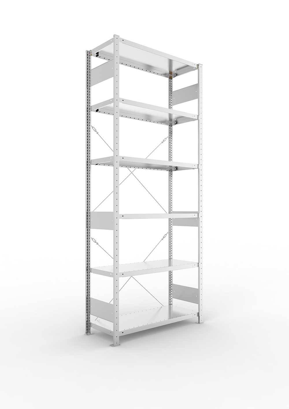 Schwerlastregal Pro-Flex Stecksystem Grundregal – 250×100×40 cm, 230 kg, verzinkt, 6 Böden