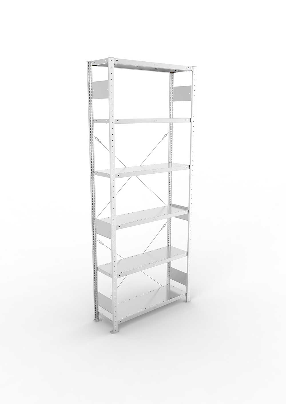 Metallregal Pro-Flex Stecksystem Grundregal – 250×100×30 cm, 150 kg, verzinkt, 6 Böden