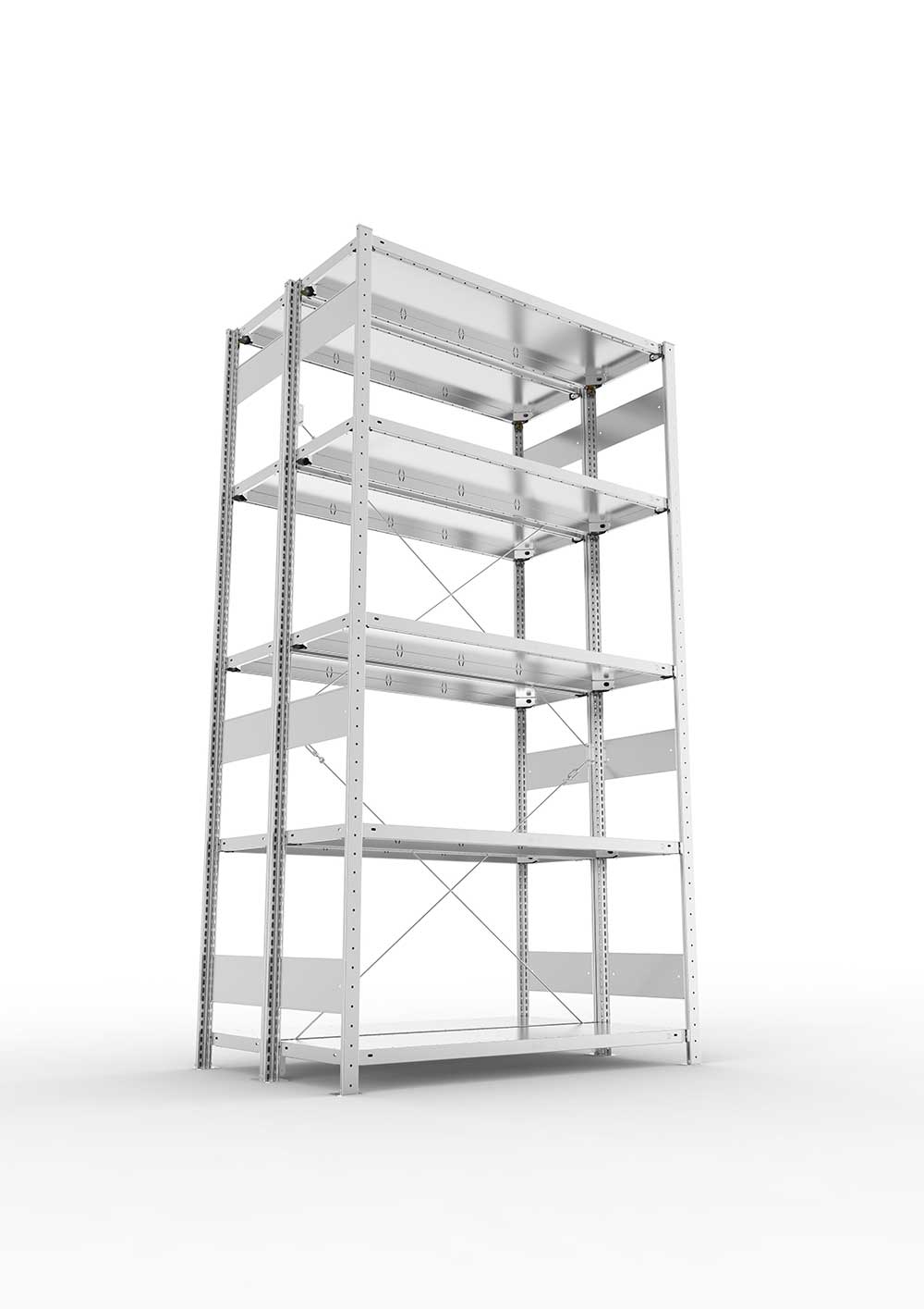 Metallregal Pro-Max Stecksystem Doppelgrundregal – 250×130×40 cm, 230 kg, verzinkt