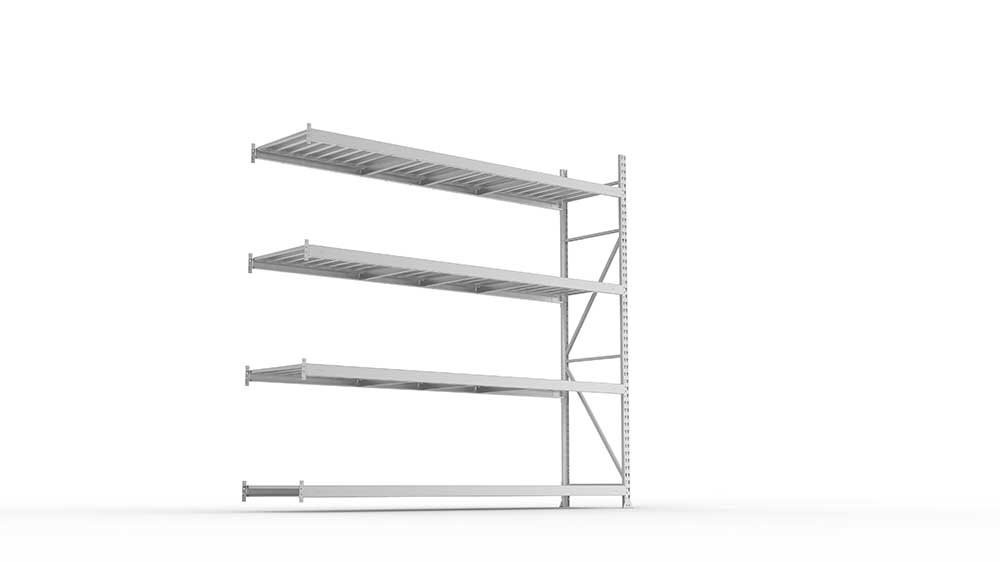 Weitspannregal  Anbauregal 2500 mm mm x 2600 mm x 650 mm verzinkt komplett mit Stahlpaneele mit 4 Böden Weitspannregal  Lagerknecht