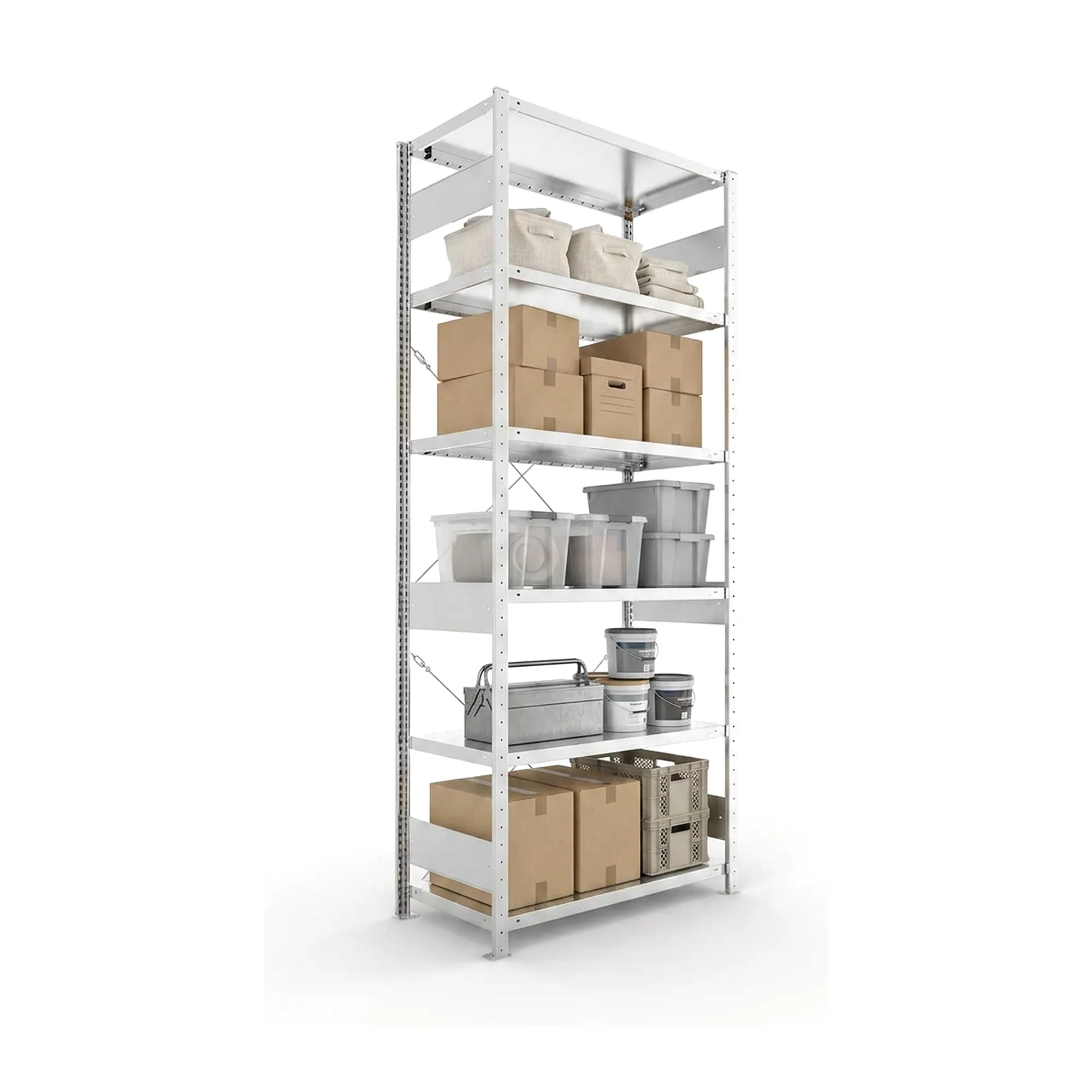 Schwerlastregal Pro-Flex Stecksystem Grundregal – 250×100×50 cm, 230 kg, verzinkt, 6 Böden