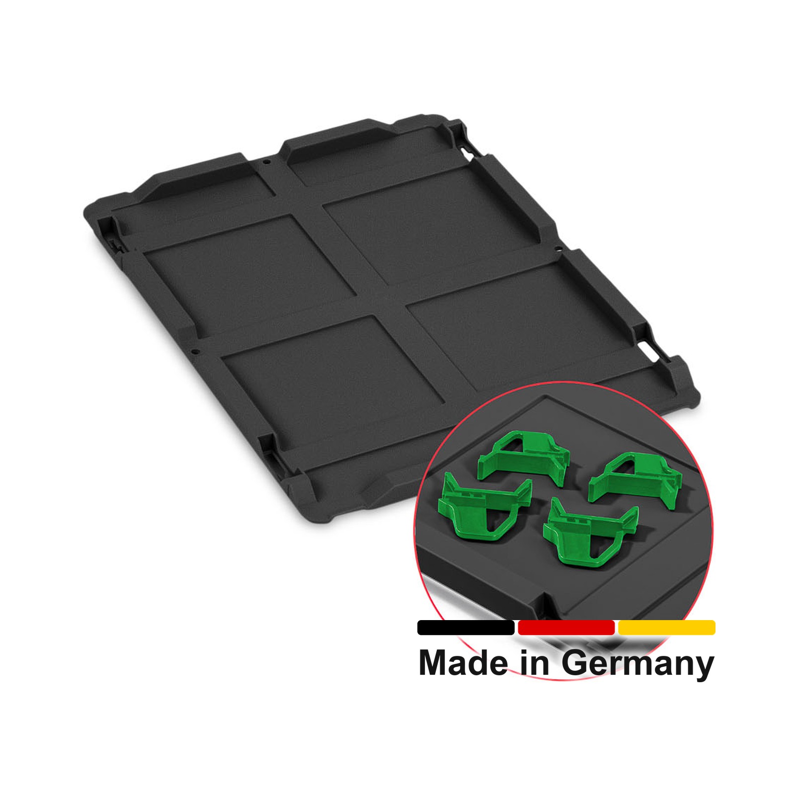 Auflagedeckel Set 400 x 300 für Eurobox NextGen 2.0 Cycle - Anthrazit - inkl. 4 grüne Schiebeschnappverschlüsse