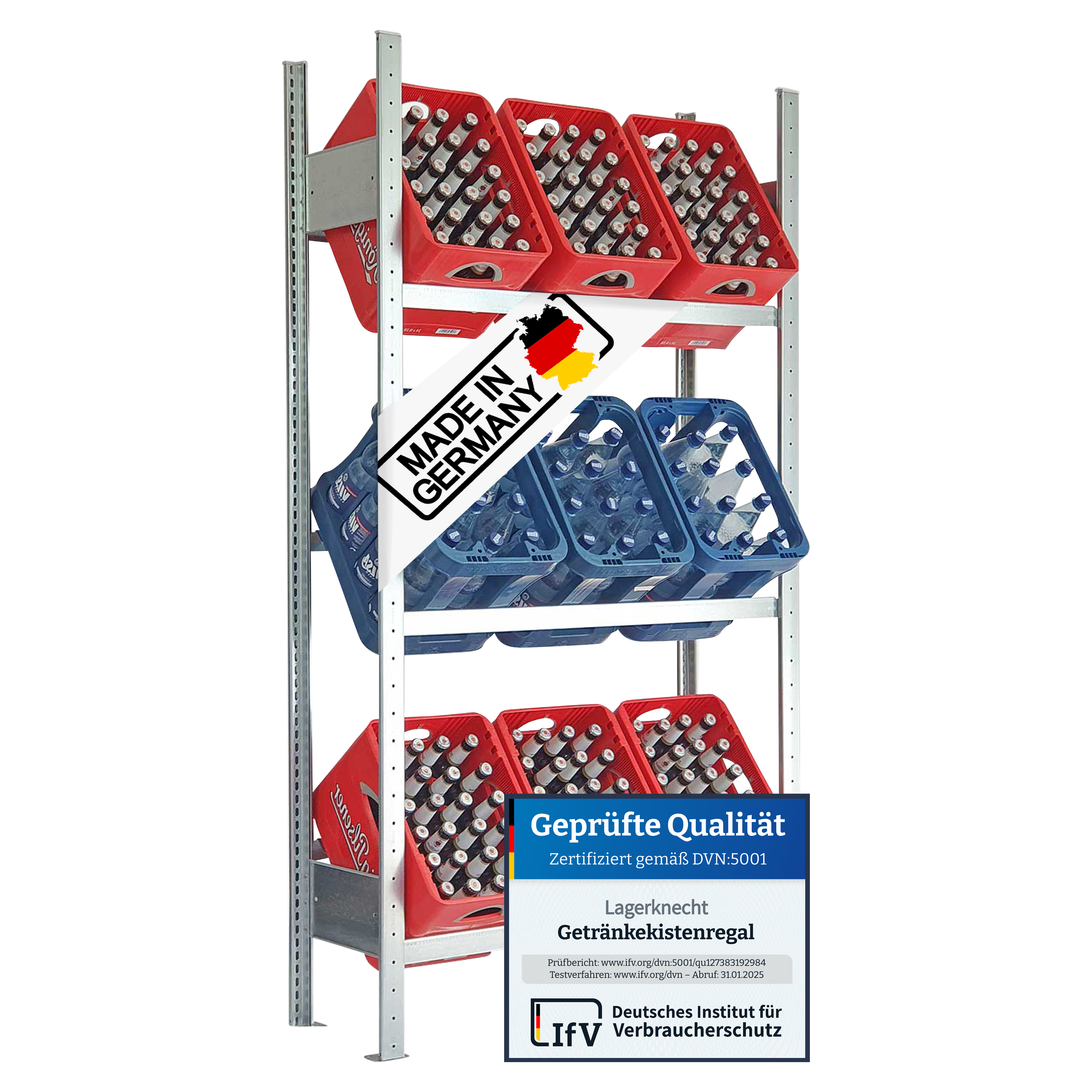 Getränkekistenregal 185×100 cm – 3 Ebenen, Grundregal, verzinkt GLX