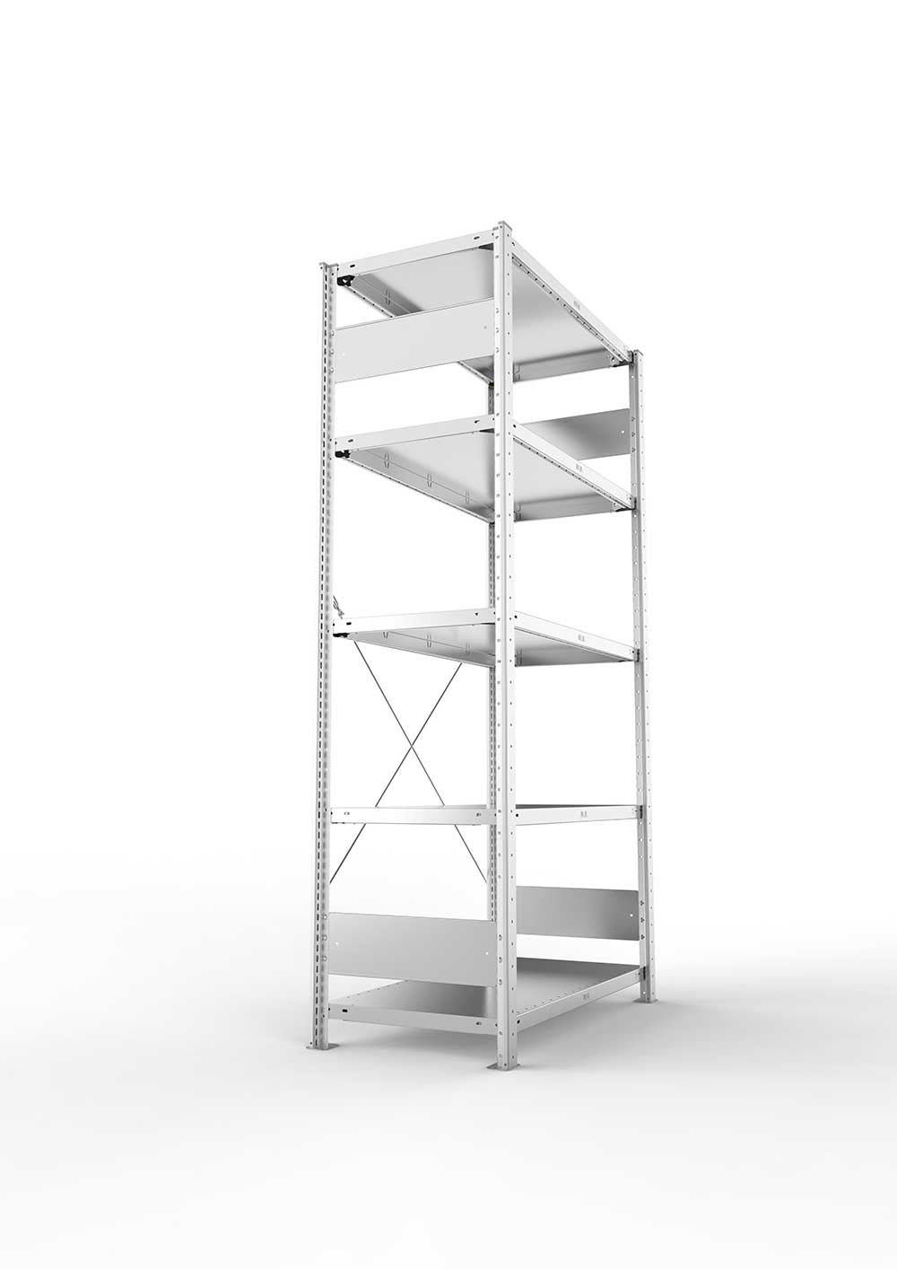 Metallregal Pro-Flex Stecksystem Grundregal – 200×100×50 cm, 150 kg, verzinkt, 5 Böden