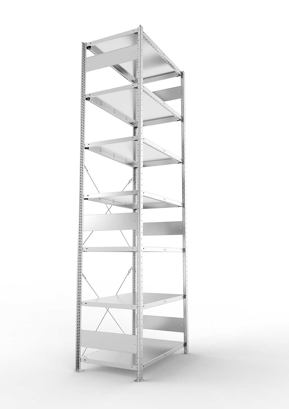 Metallregal Pro-Max Stecksystem Grundregal – 300×100×60 cm, 150 kg, verzinkt, 7 Böden