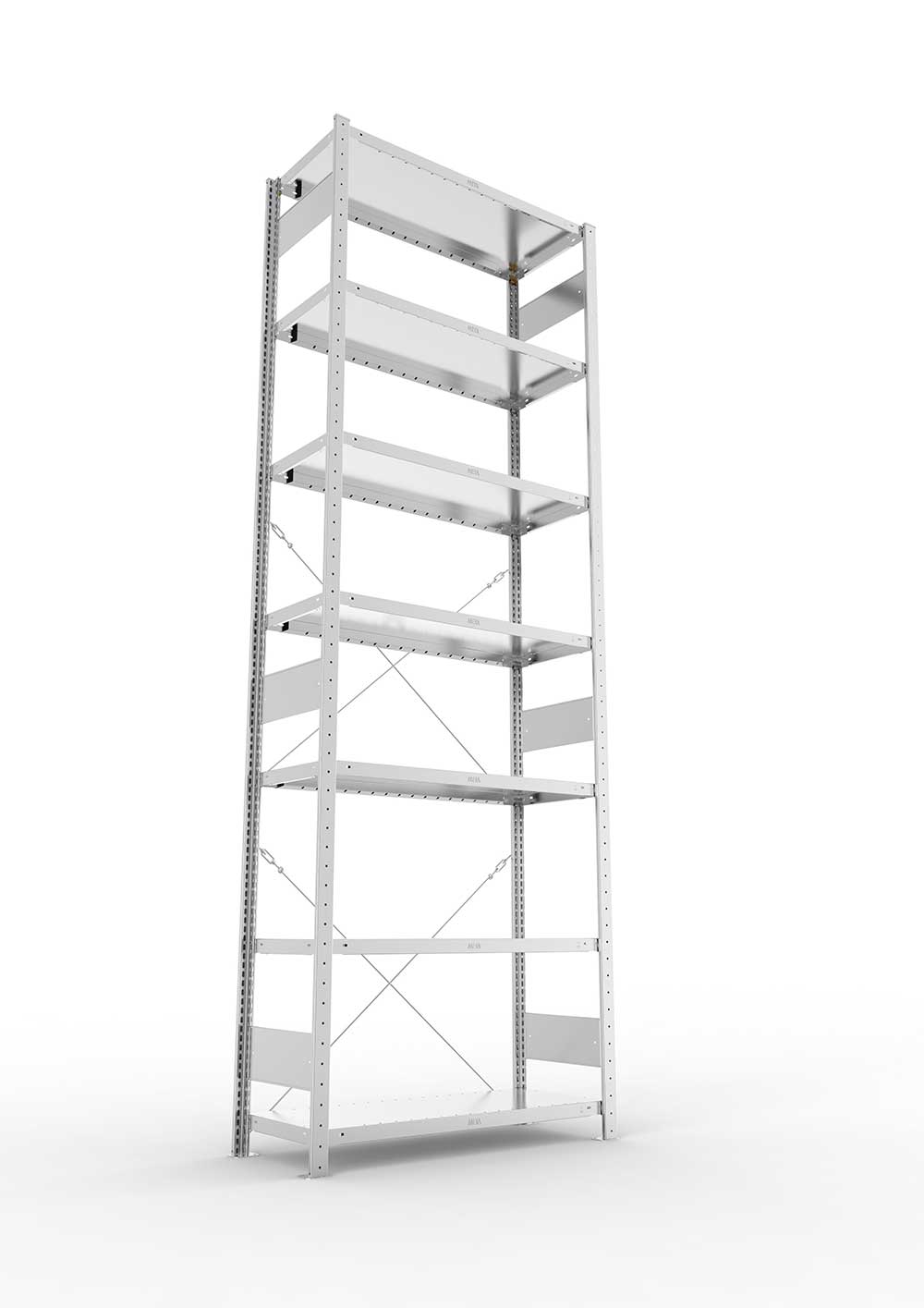 Metallregal Pro-Max Stecksystem Grundregal – 300×100×40 cm, 230 kg, verzinkt, 7 Böden