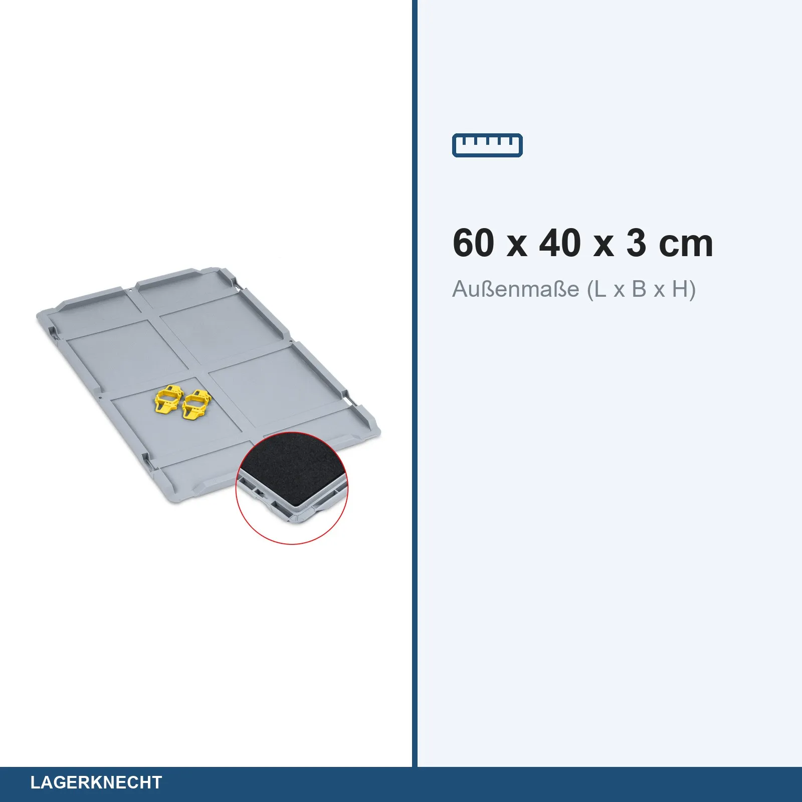 Auflagedeckel Set Eurobox NextGen  mit Schaumstoff 600 x 400, inkl. 4 gelbe Schiebeschnappverschlüsse