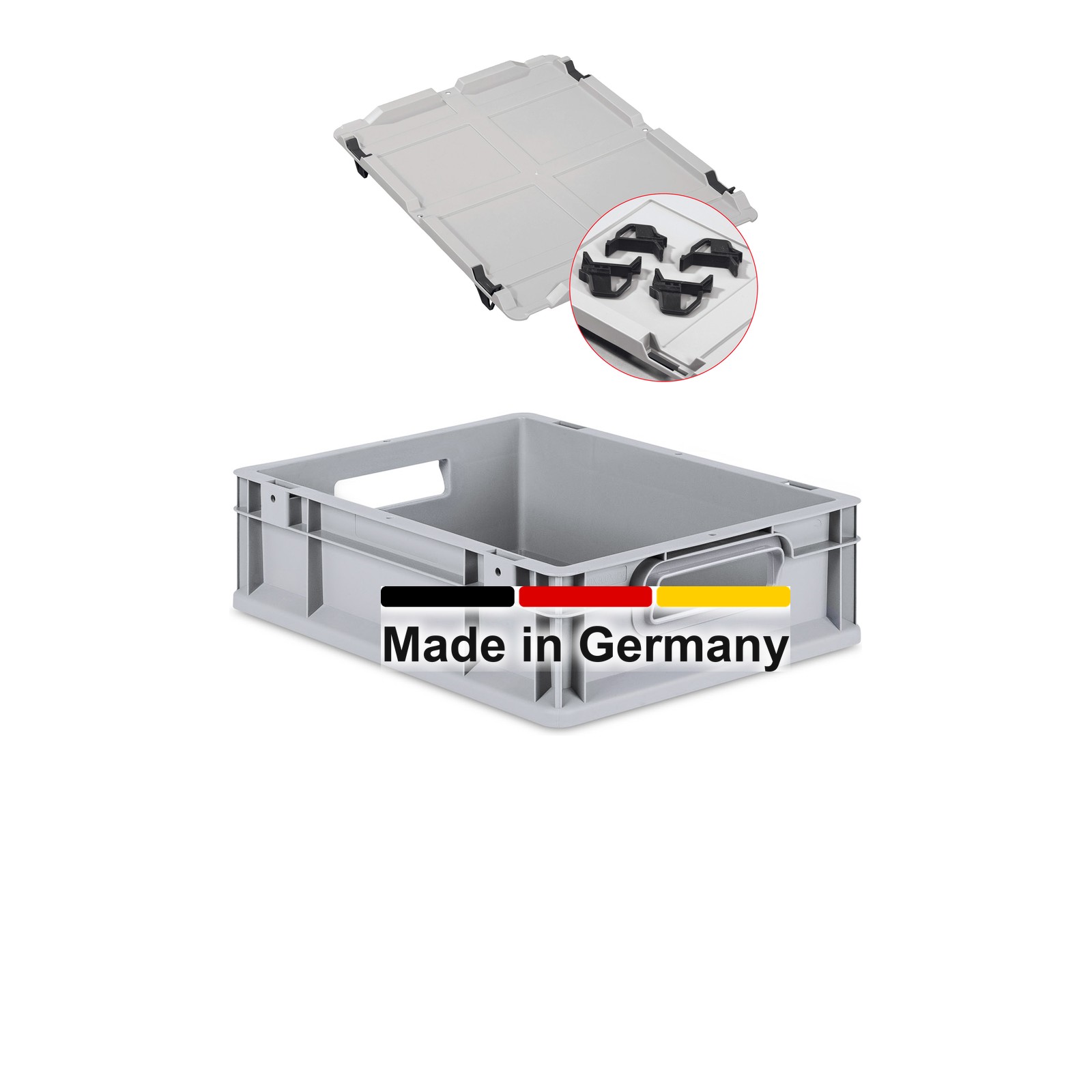 3x Eurobox 40x30x12 cm mit Deckel - NextGen, Griffe offen