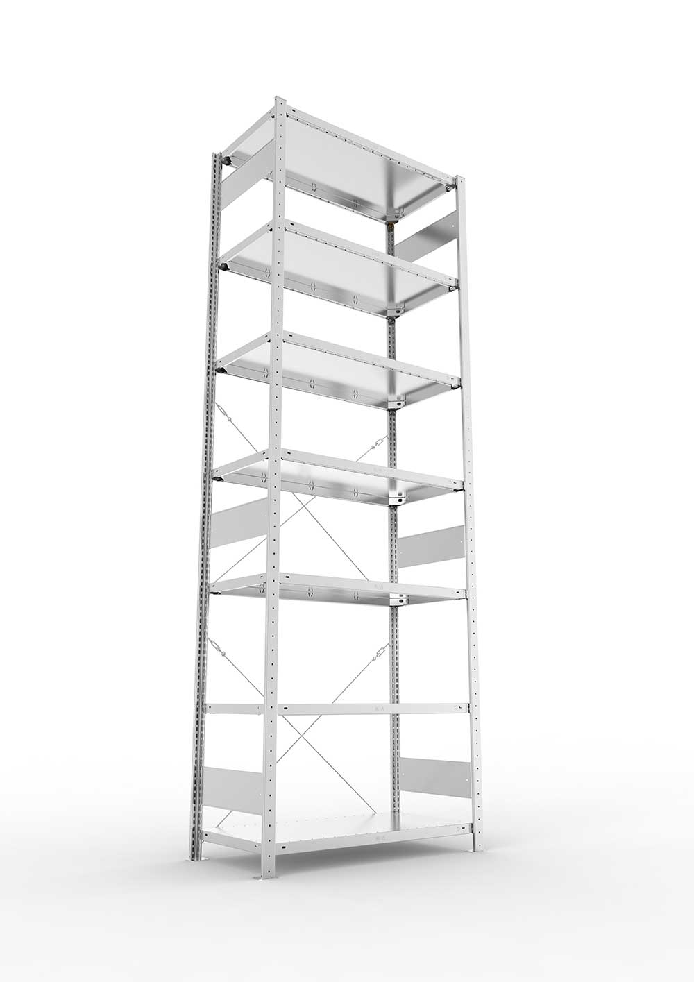 Metallregal Pro-Max Stecksystem Grundregal – 300×100×50 cm, 150 kg, verzinkt, 7 Böden