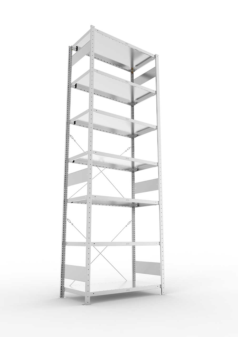 Metallregal Pro-Max Stecksystem Grundregal – 300×100×50 cm, 230 kg, verzinkt, 7 Böden