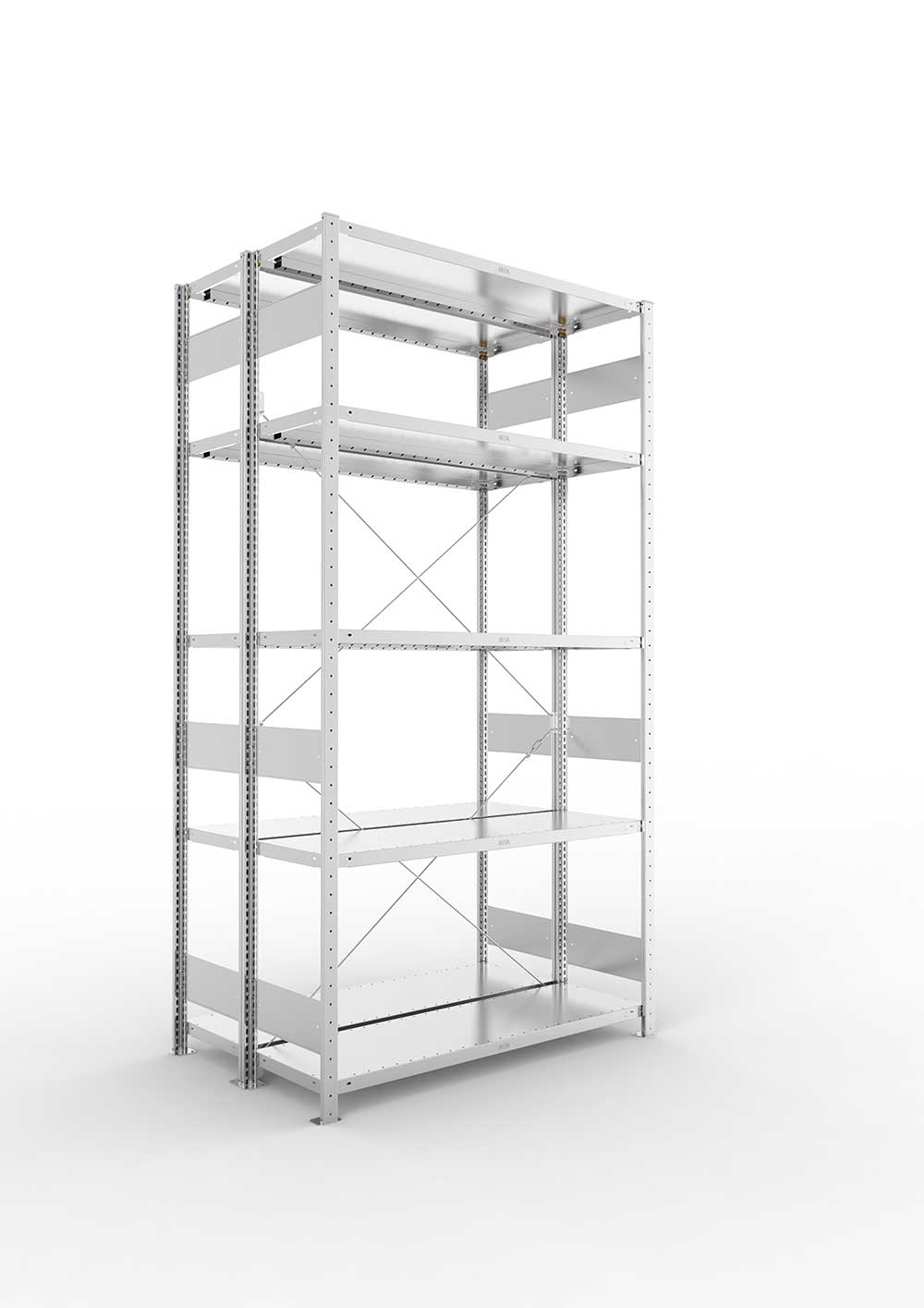 Metallregal Pro-Flex Stecksystem Doppelgrundregal – 250×130×40 cm, 230 kg, verzinkt