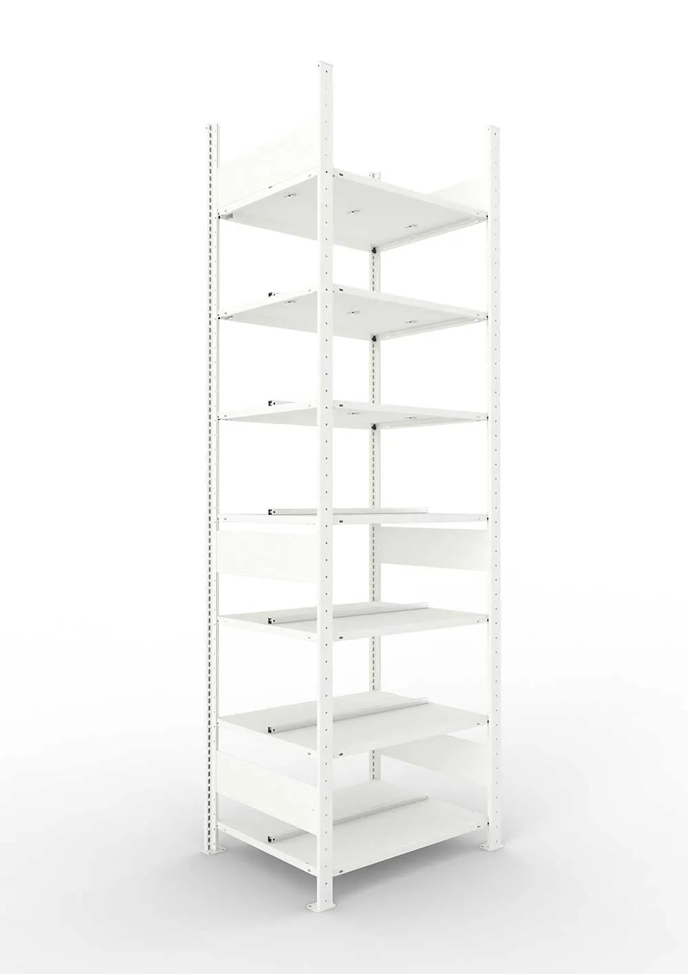 Büroregal Pro-Max Stecksystem Grundregal – 250×75×60 cm, RAL 7035, doppelseitig