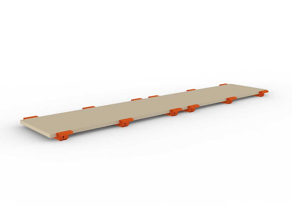 Palettenregal Spanplattenboden 3600 x 800 x 38 mm mit abgesetzten Tiefenauflagen für Palettenregal Patronum