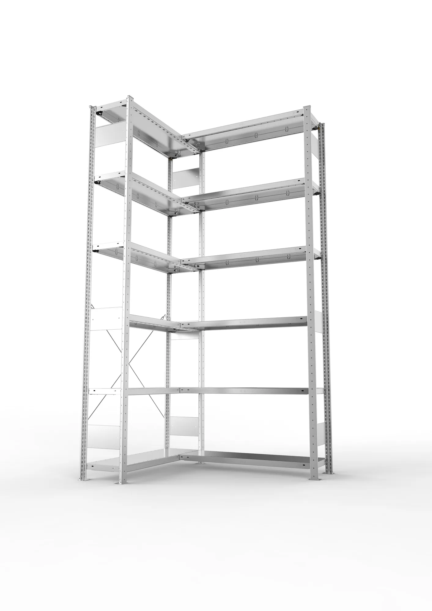 Steckregal Eckregal – 250×30 cm, 12 Böden, 100 kg, verzinkt