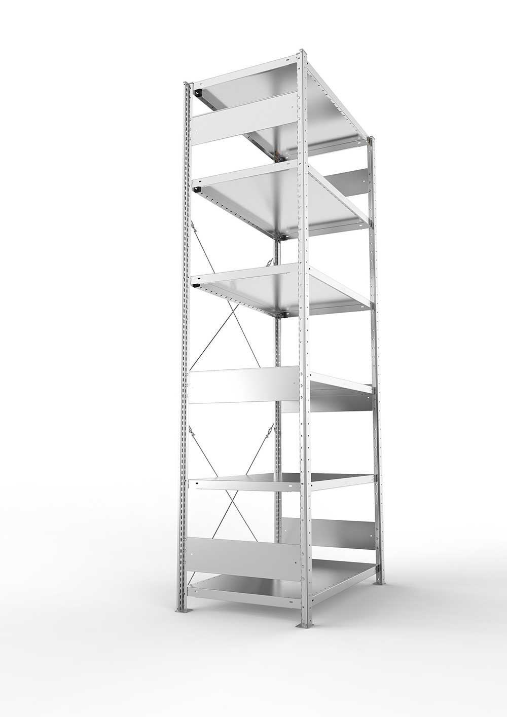 Metallregal Pro-Flex Stecksystem Grundregal – 250×100×60 cm, 230 kg, verzinkt, 6 Böden