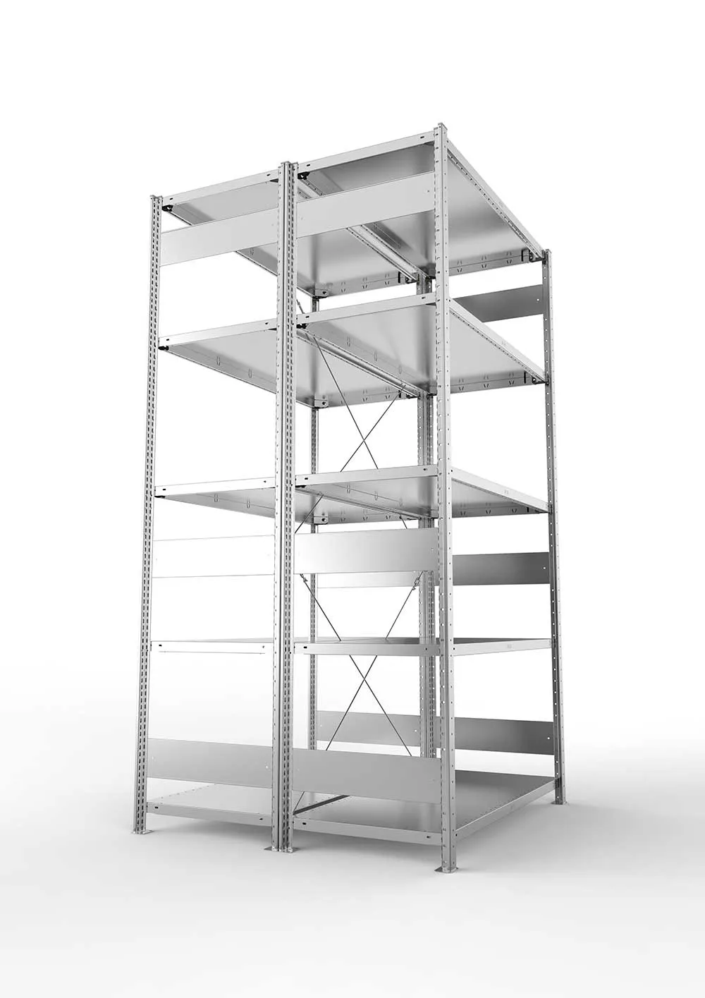 Metallregal Pro-Max Stecksystem Doppelgrundregal – 250×130×60 cm, 230 kg, verzinkt