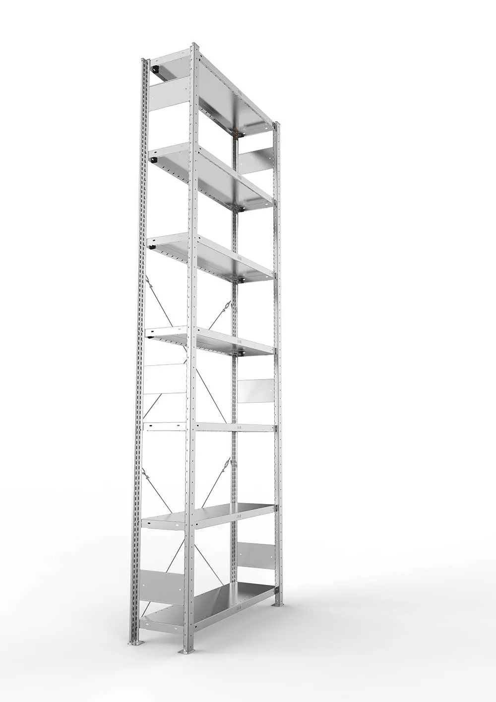 Metallregal Pro-Max Stecksystem Grundregal – 300×100×30 cm, 230 kg, verzinkt, 7 Böden