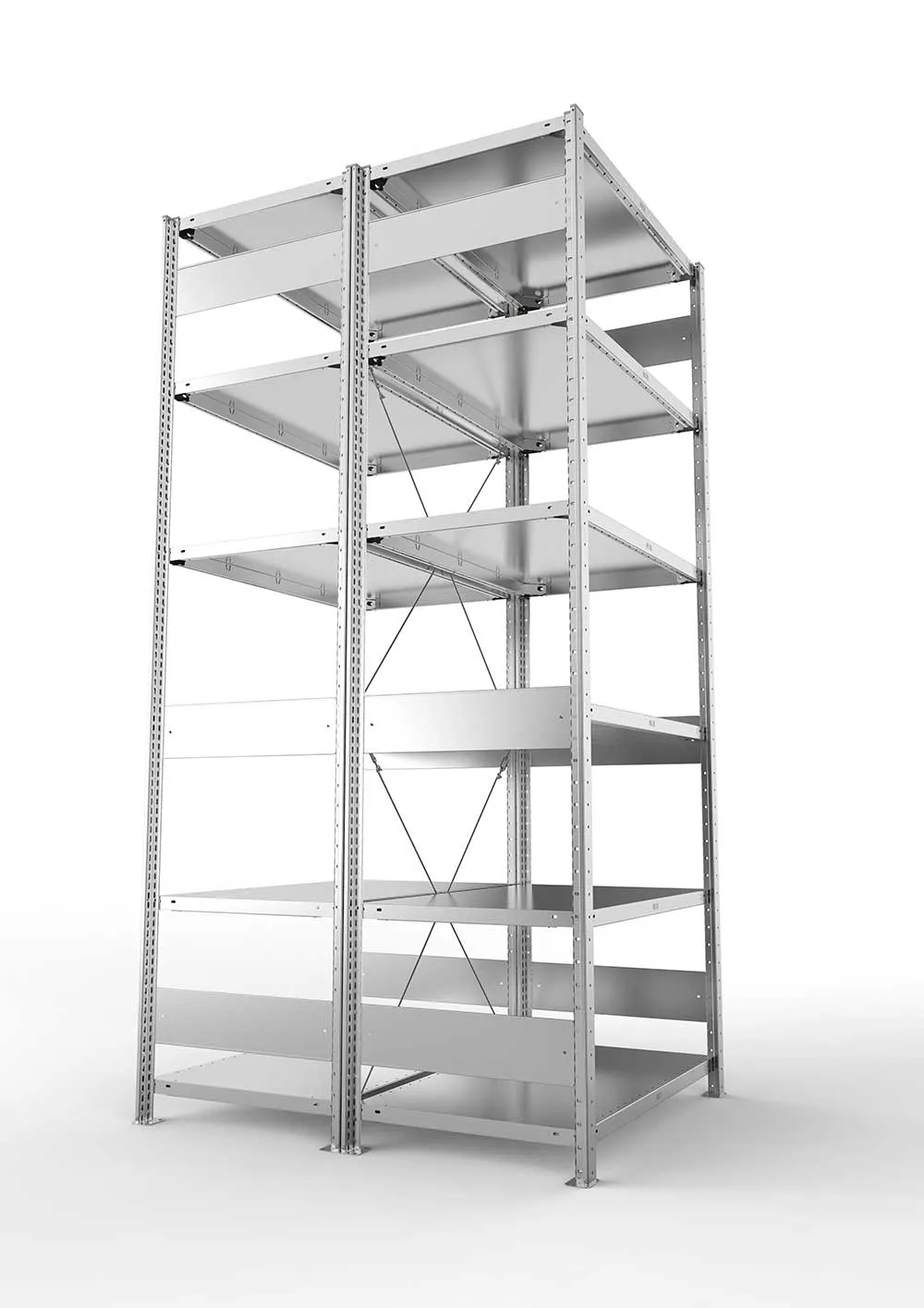 Metallregal Pro-Max Stecksystem Doppelgrundregal – 250×100×60 cm, 150 kg, verzinkt