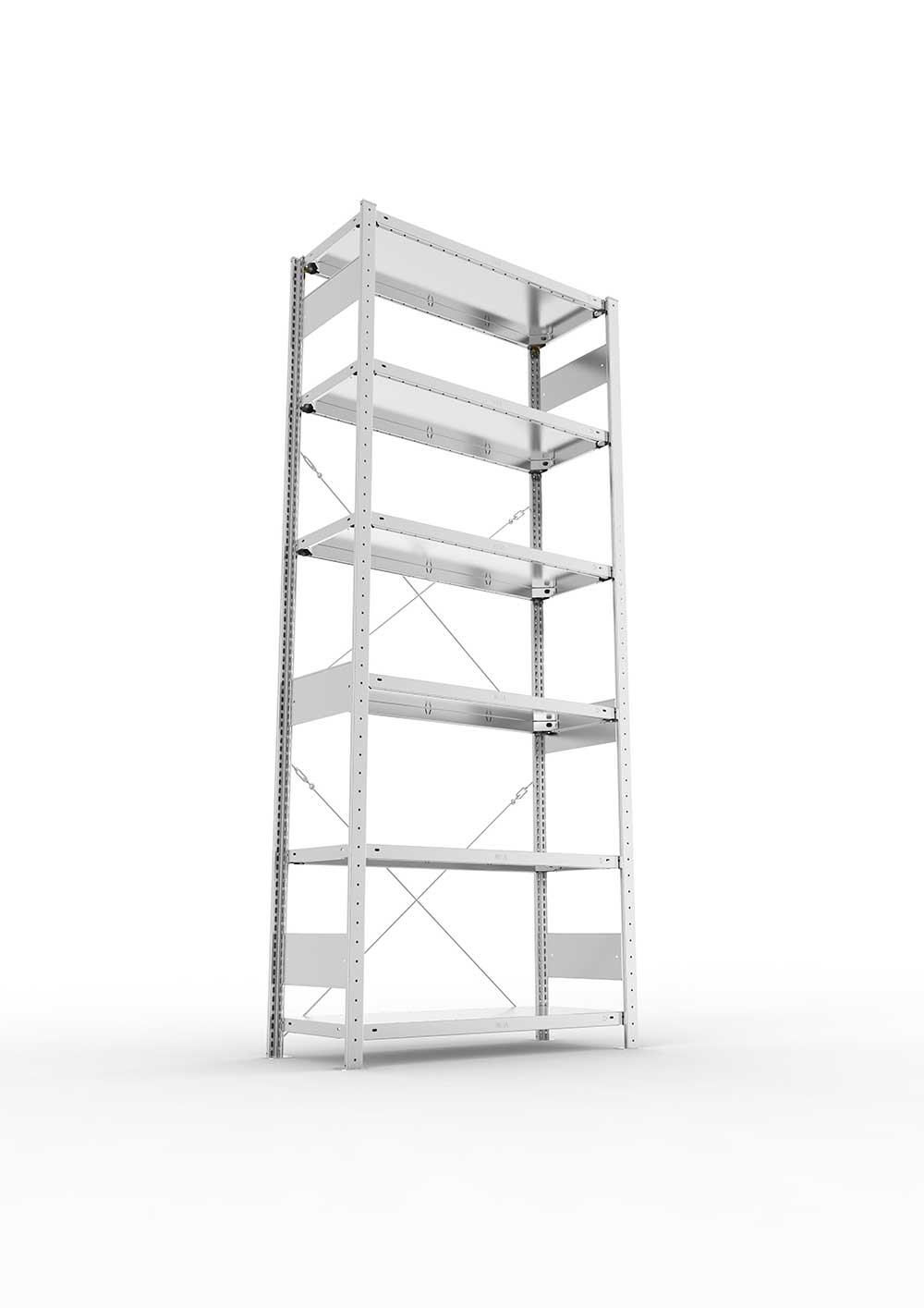 Metallregal Pro-Max Stecksystem Grundregal – 250×100×40 cm, 150 kg, verzinkt, 6 Böden