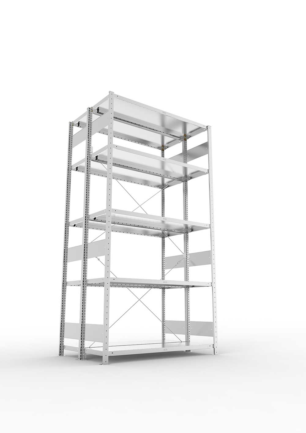 Metallregal Pro-Flex Stecksystem Doppelgrundregal – 250×130×40 cm, 230 kg, verzinkt
