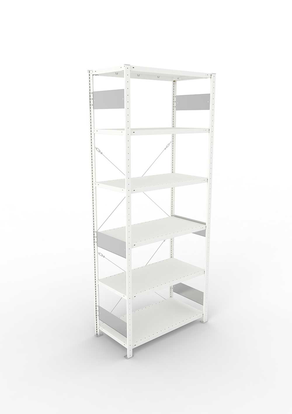 Metallregal Pro-Flex Stecksystem Grundregal – 250×100×50 cm, 150 kg, RAL 7035, 6 Böden