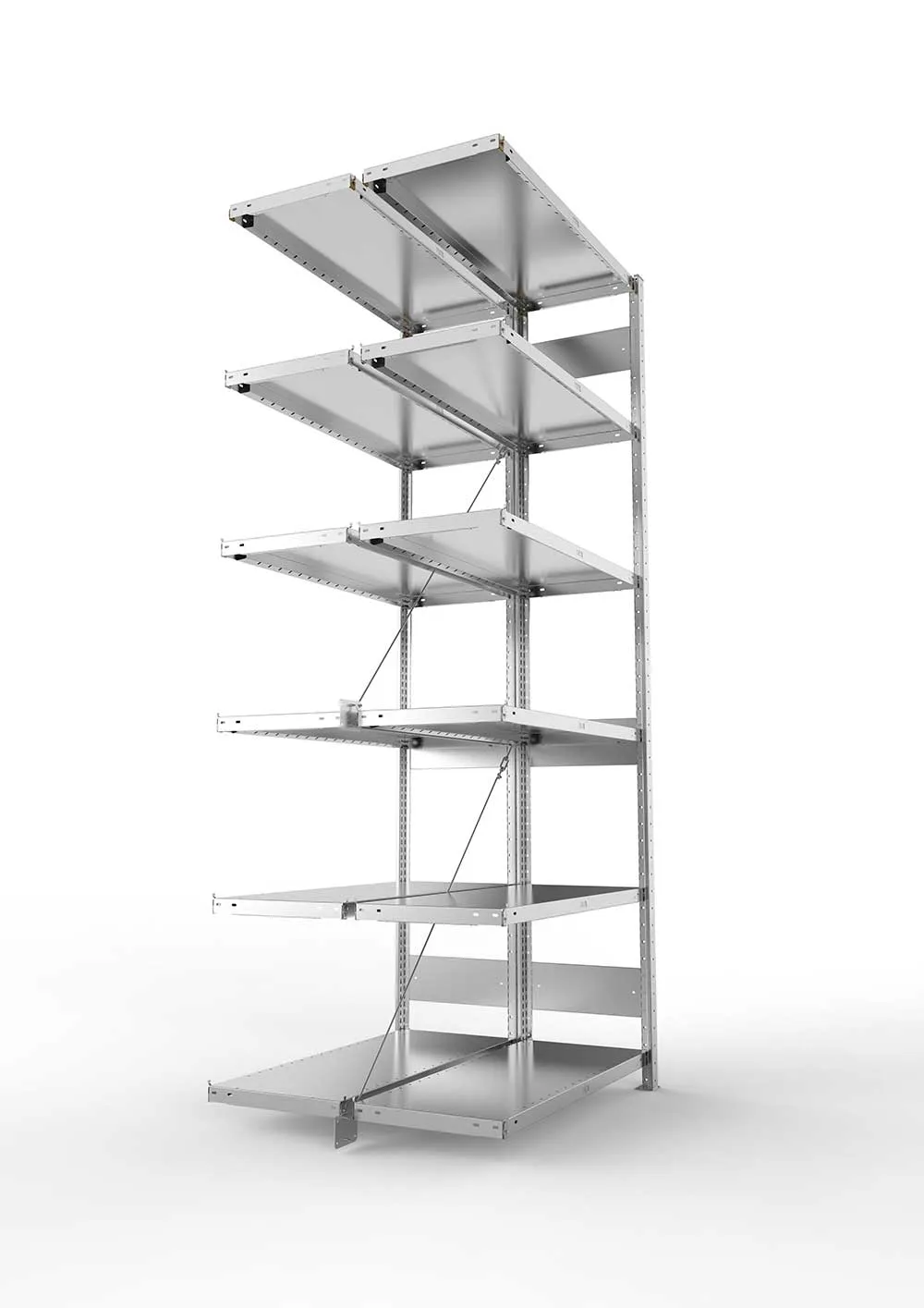 Metallregal Pro-Max Stecksystem Doppelanbauregal – 250×100×40 cm, 230 kg, verzinkt