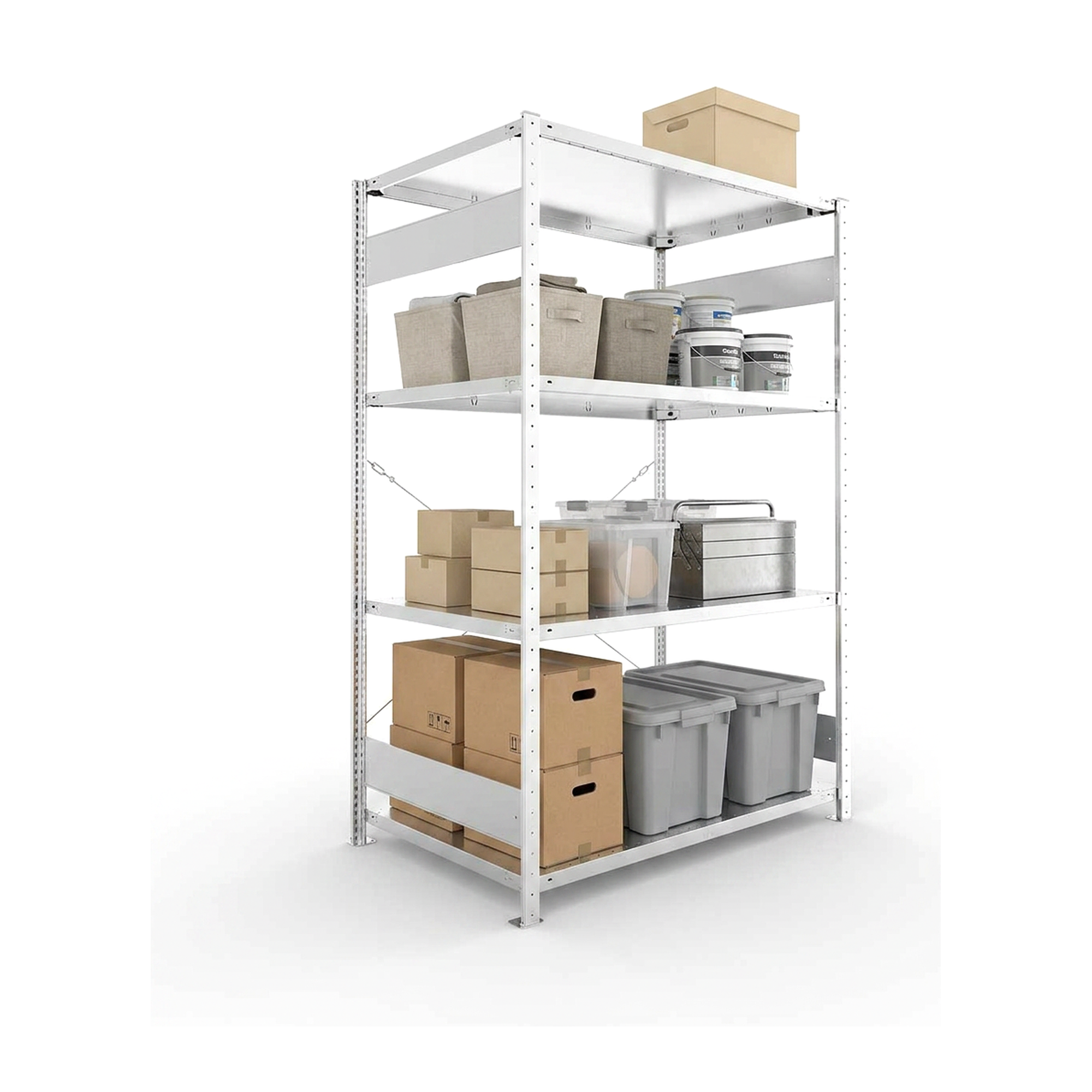 Metallregal Pro-Flex Stecksystem Grundregal – 200×130×80 cm, 230 kg, verzinkt, 4 Böden