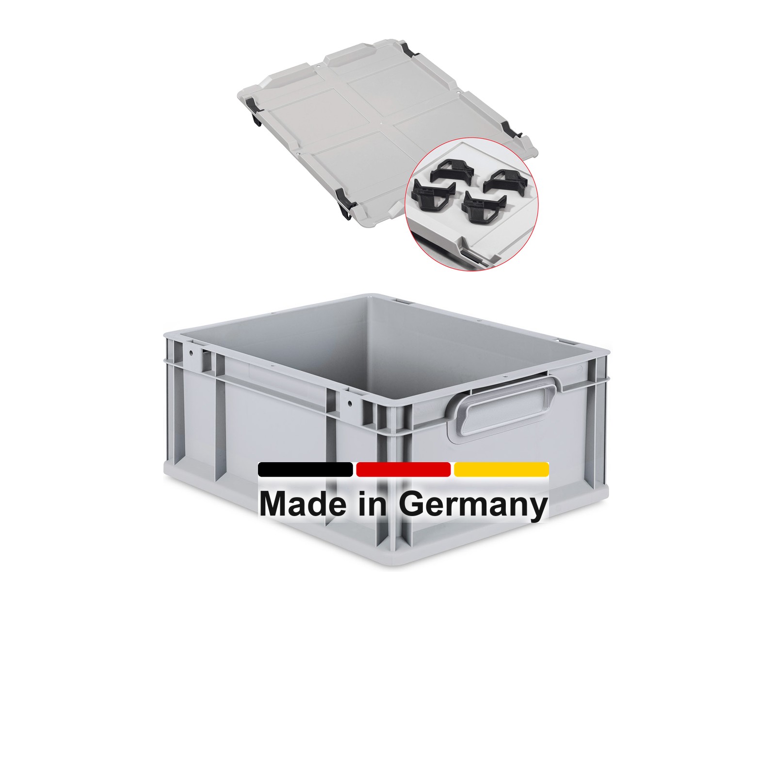 3x Eurobox 40x30x17 cm mit Deckel - NextGen, Griffe geschlossen