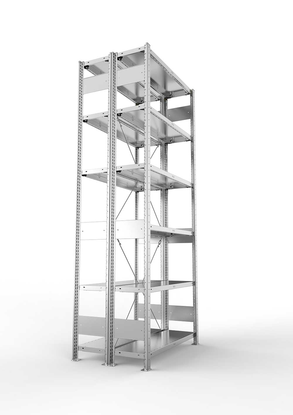 Metallregal Pro-Max Stecksystem Doppelgrundregal – 250×100×30 cm, 150 kg, verzinkt