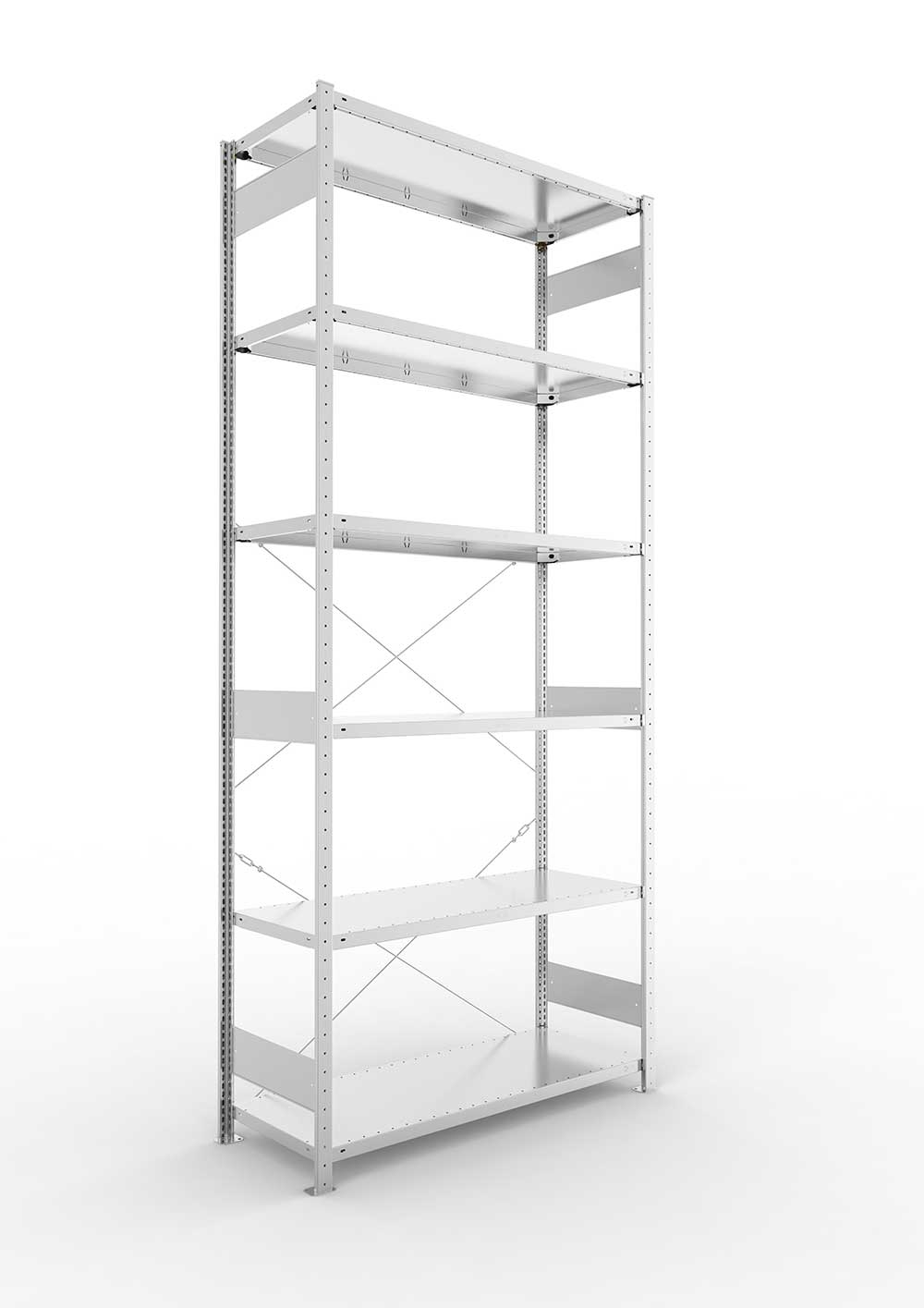Metallregal Pro-Max Stecksystem Grundregal – 300×130×50 cm, 230 kg, verzinkt, 6 Böden