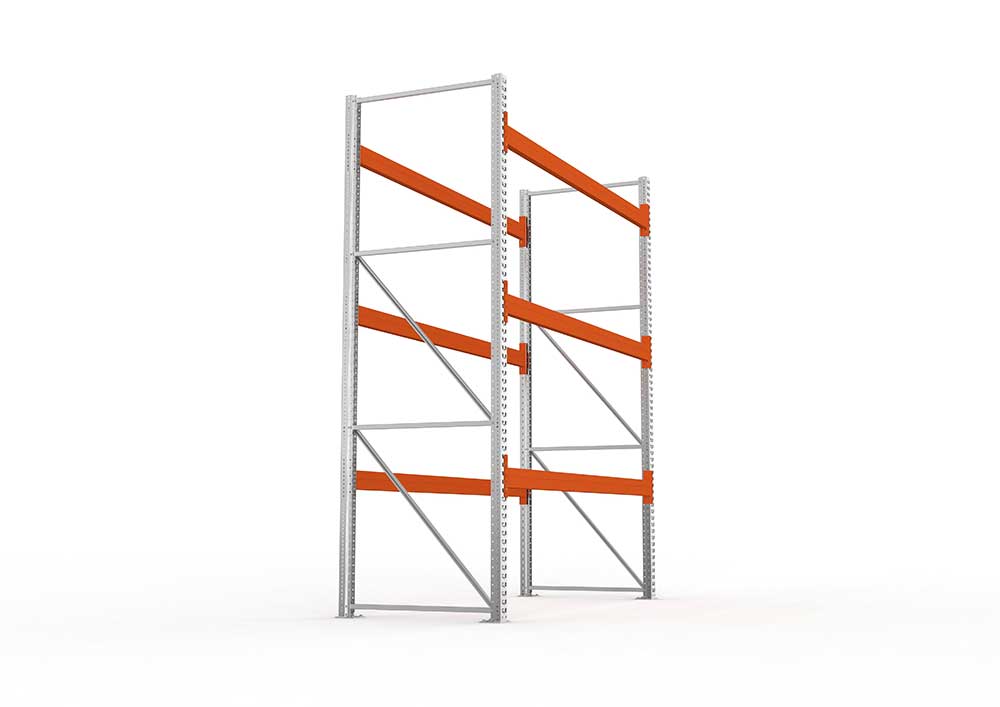 Palettenregal Patronum Grundregal 3300 x 2870 x 1100 bis 1000 Kg Palettengewicht vzk / RAL 2001 kpl. mit 4 Lagerebenen ( 1 Feld )