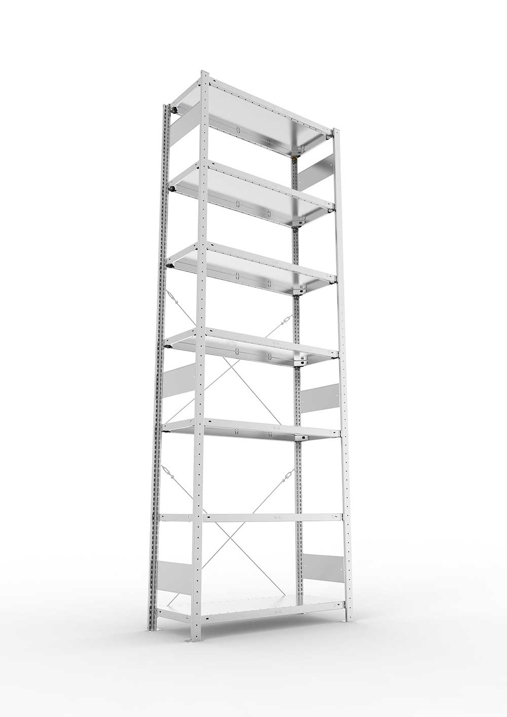 Metallregal Pro-Max Stecksystem Grundregal – 300×100×40 cm, 150 kg, verzinkt, 7 Böden