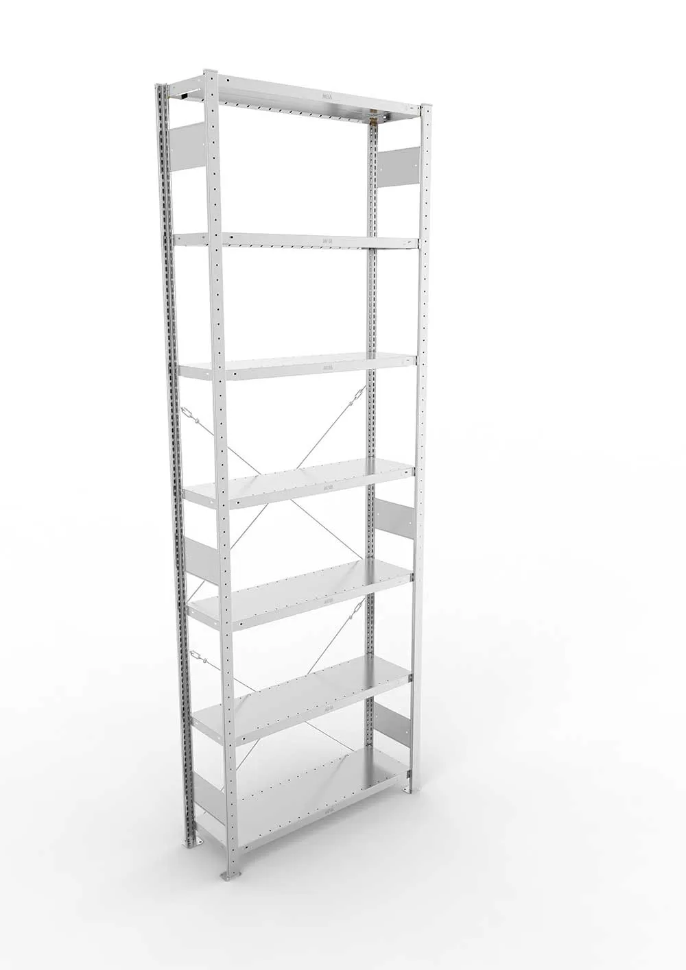 Metallregal Pro-Max Stecksystem Grundregal – 300×100×30 cm, 230 kg, verzinkt, 7 Böden