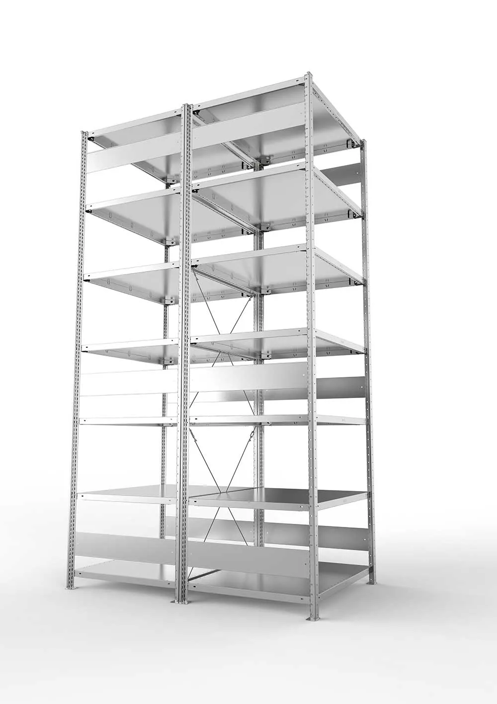 Metallregal Pro-Max Stecksystem Doppelgrundregal – 300×100×80 cm, 230 kg, verzinkt
