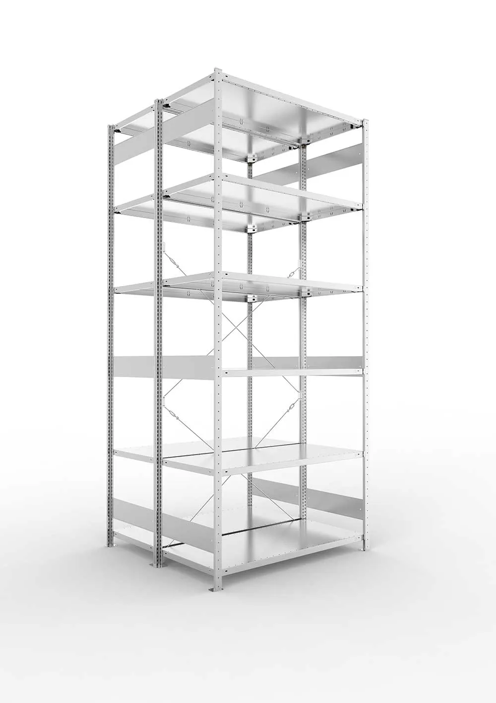 Metallregal Pro-Max Stecksystem Doppelgrundregal – 300×130×60 cm, 230 kg, verzinkt