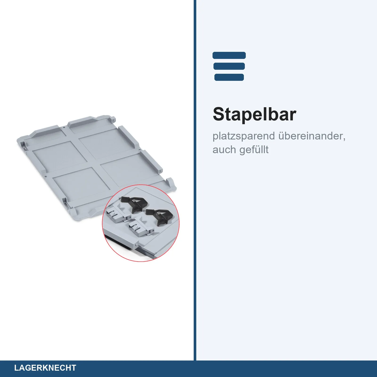 Scharnierdeckel Set Eurobox NextGen – 400 x 300, inkl. 2 schwarze Schiebeschnappverschlüsse