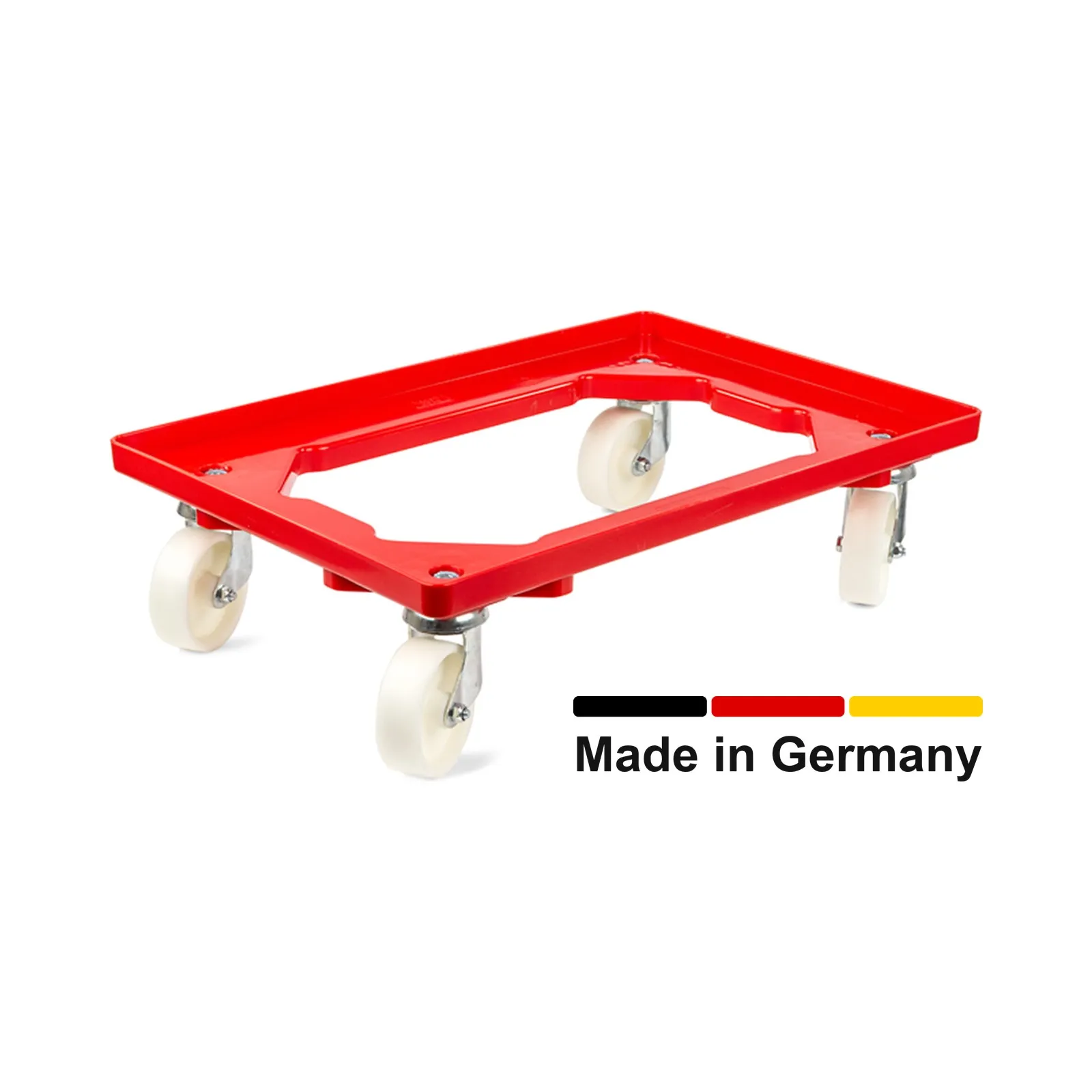 Transportroller für 60x40 cm, offen, Kunststoffräder, 4 Lenkrollen, rot